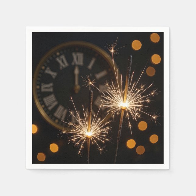 New Year Eve Sparklers On a Midnight Clock Napkins (Front)