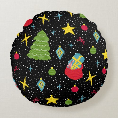 New Year Festive Colorful Seamless Round Pillow