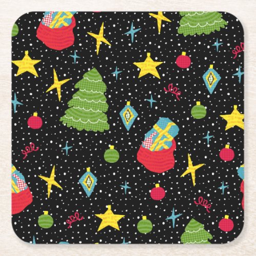 New Year Festive Colorful Seamless Square Paper Coaster