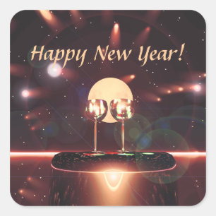 New Year Fireworks and Champagne Square Sticker