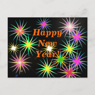 New Year Fireworks Flash on Black Holiday Postcard