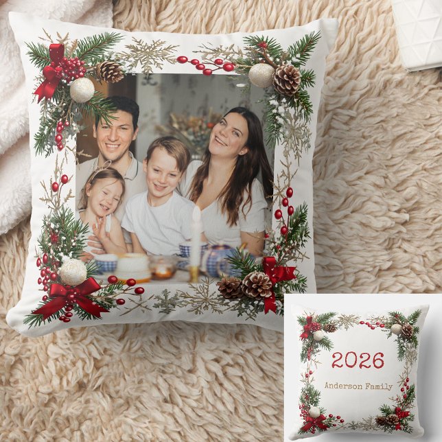 NEW YEAR  Frame with custom Photo Family 2026 Throw Pillow (Creator Uploaded)