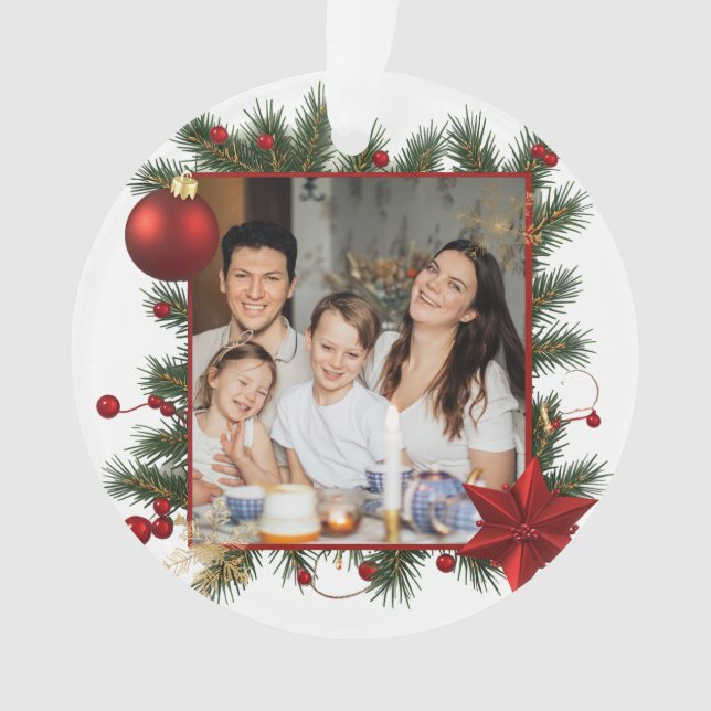 New year Frame with Red Star  Photo Family 2026 Ornament (Front)