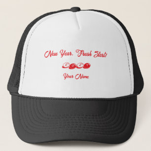 New Year, Fresh Start 2027 Wishes Printed Black Trucker Hat