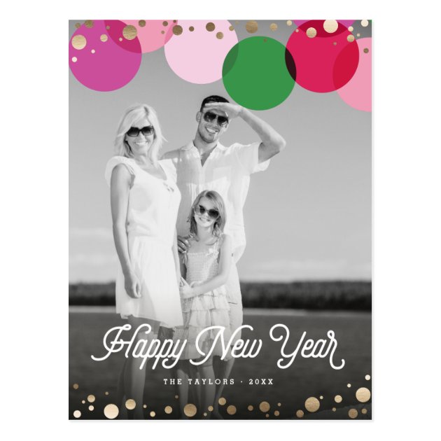 New Year Fun Confetti Dots Holiday Photo Postcard