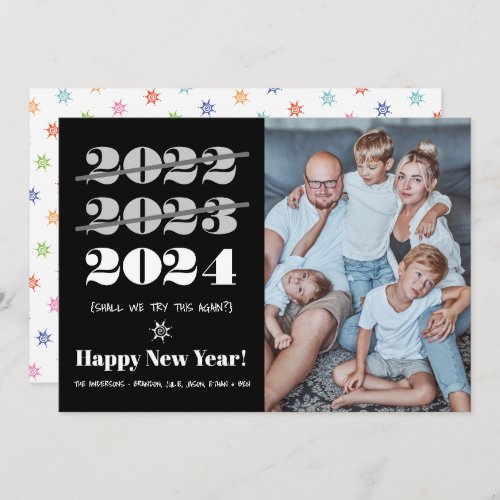 New Year Funny 3rd Time a Charm Black White Photo  Holiday Card