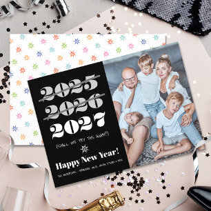 New Year Funny 3rd Time a Charm Black White Photo Holiday Card