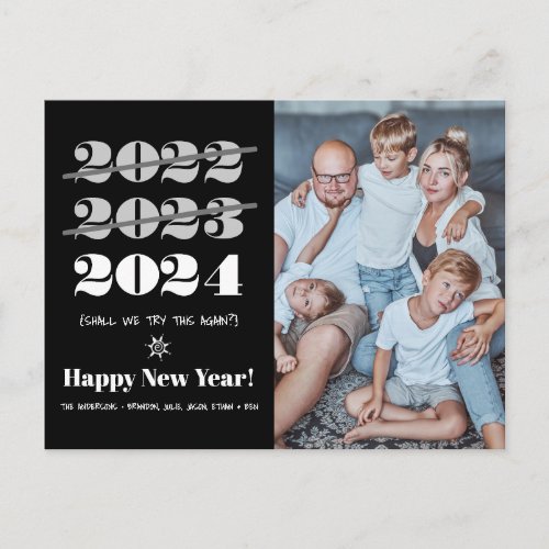 New Year Funny 3rd Time a Charm Black White Photo  Holiday Postcard