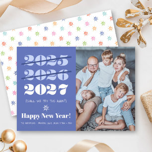 New Year Funny 3rd Time a Charm Modern Blue Photo  Holiday Card