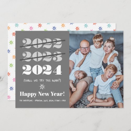 New Year Funny 3rd Time a Charm Modern Gray Photo  Holiday Card