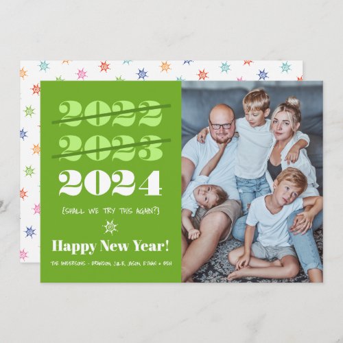 New Year Funny 3rd Time a Charm Modern Green Photo Holiday Card