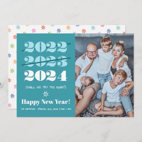 New Year Funny 3rd Time a Charm Modern Teal Photo Holiday Card