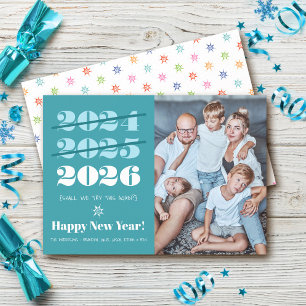 New Year Funny 3rd Time a Charm Modern Teal Photo Holiday Card