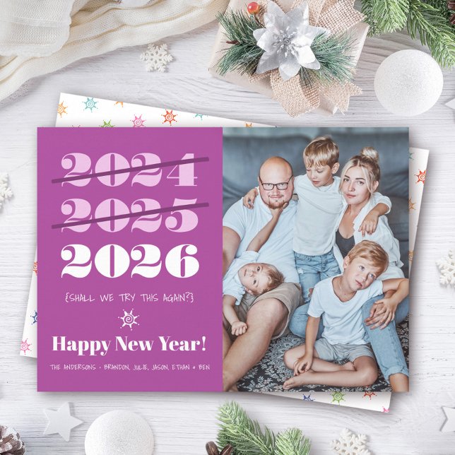 New Year Funny 3rd Time Charm Modern Purple Photo Holiday Card (Creator Uploaded)