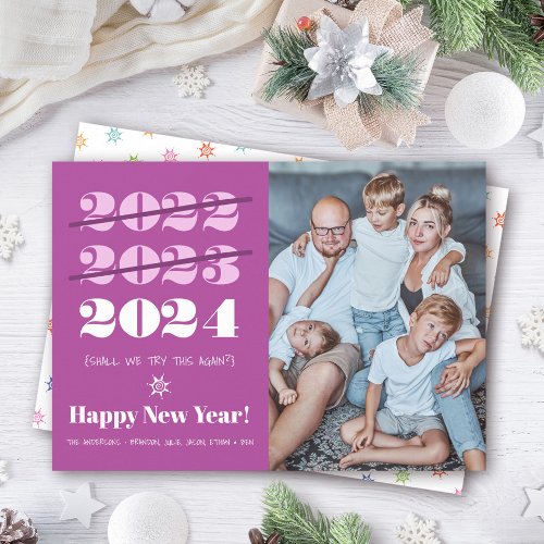 New Year Funny 3rd Time Charm Modern Purple Photo Holiday Card