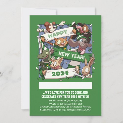 New Year Funny Animal Sports Fans Cartoon Invitation