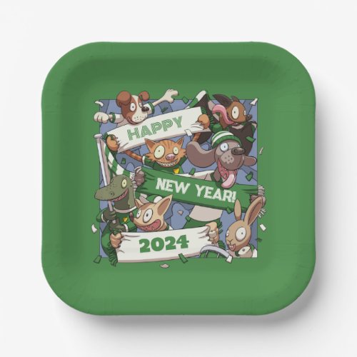 New Year Funny Animal Sports Fans Scarf Cartoon Paper Plates