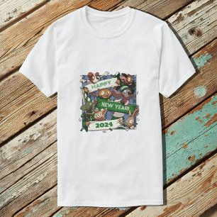 New Year Funny Animal Sports Fans Scarf Cartoon T-Shirt