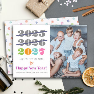 New Year Funny Third Time a Charm Modern Photo Holiday Card