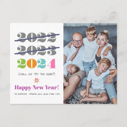 New Year Funny Third Time a Charm Modern Photo Holiday Postcard