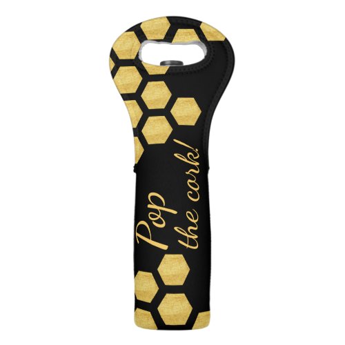 New Year Geo Gold Hexagon  Black Pop the Cork Wine Bag