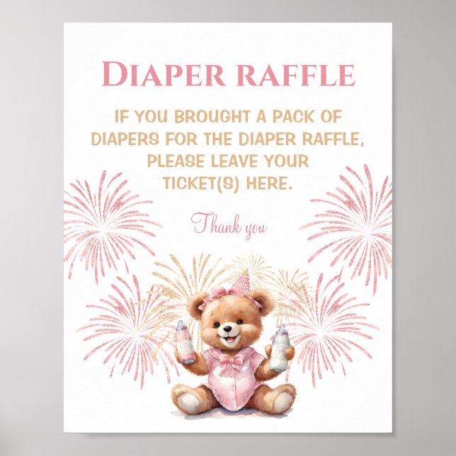 New Year Girl Pink Baby Shower Diaper Raffle Sign (Front)