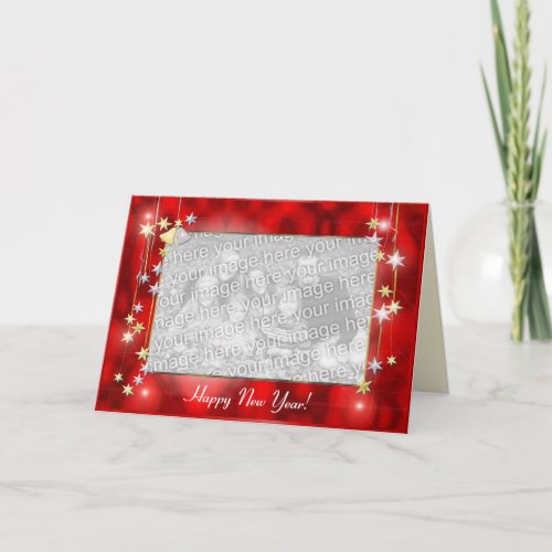 New Year Gold and Silver Stars Photo Holiday Card