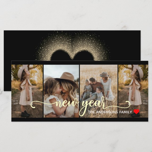 New Year | Gold  black | 4 Photo Card (Front/Back)