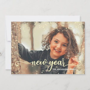 New Year Gold black Glitter Dots Photo Card