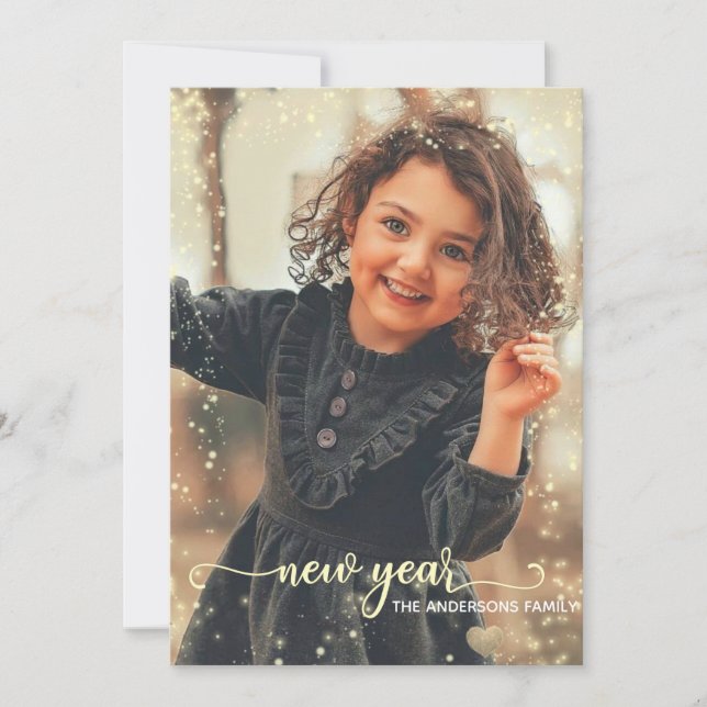  New Year | Gold  black| Glitter Dots | Photo Card (Front)