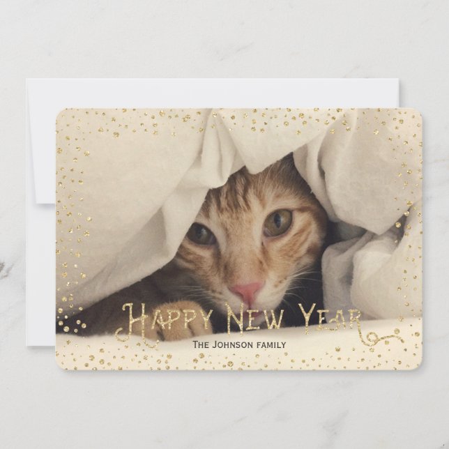 New Year | Gold | Glitter Dots | Photo Card (Front)