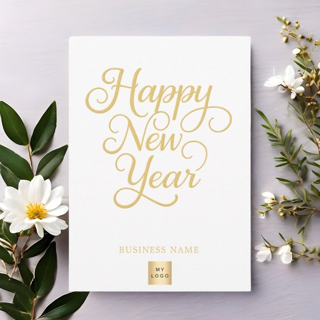 New Year gold script business logo Holiday Card (Creator Uploaded)