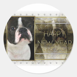 New Year - Golden Elegance - Boston Terrier Classic Round Sticker