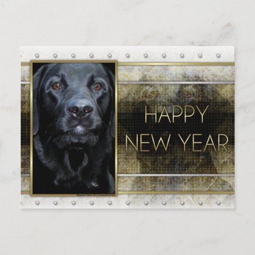 New Year _ Golden Elegance _ Labrador _ Black Gage Holiday Postcard