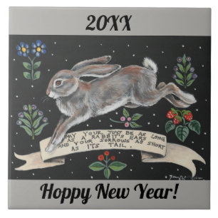 New Year Good Wishes Hare Rabbit Tile with Year