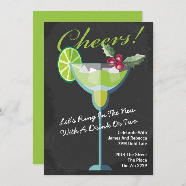 New Year Green Cocktail Party Personalized Invitation (Front/Back)