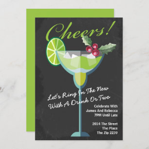 New Year Green Cocktail Party Personalized Invitation