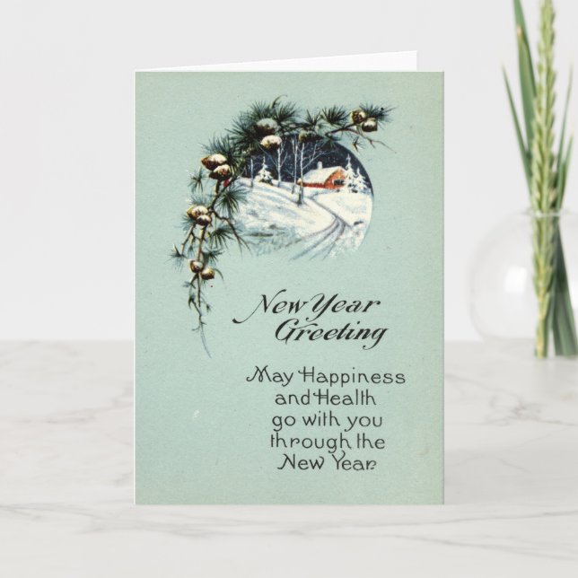 New Year Greeting 1915 Vintage Holiday Card (Front)