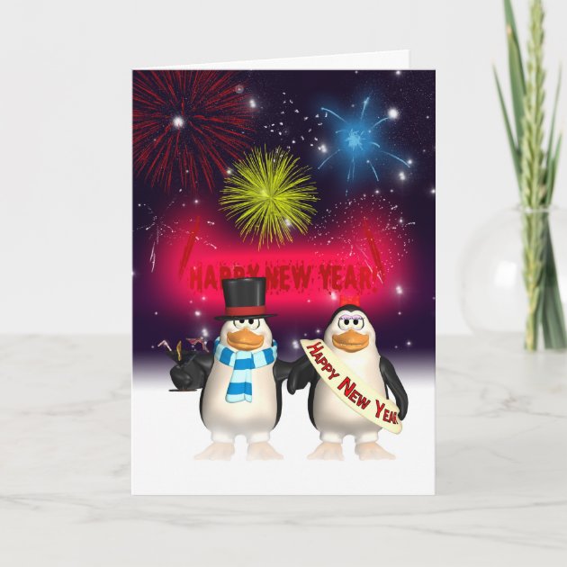 New Year Greeting Card - Happy New Year Penguins