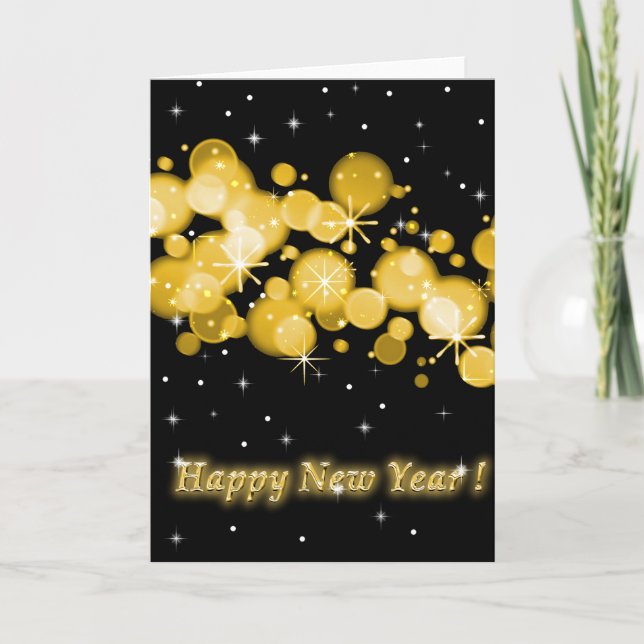 New Year Greetings in Black & Gold Holiday Card (Front)