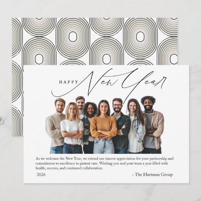 New Year Greetings Photo with Art Deco Greeting Invitation (Front/Back)