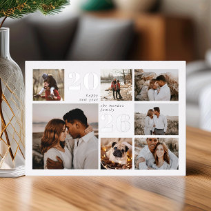 New Year Grid   Modern Photo Collage Foil Holiday Card