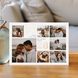 New Year Grid   Modern Photo Collage Foil Holiday Card