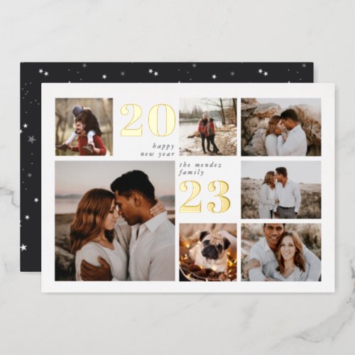 New Year Grid  Modern Photo Collage Foil Holiday Card