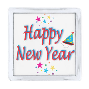 New Year Happy Stars Balloons Silver Finish Lapel Pin