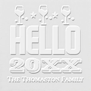 New Year Hello 20xx Wine Glasses Family Name Embosser
