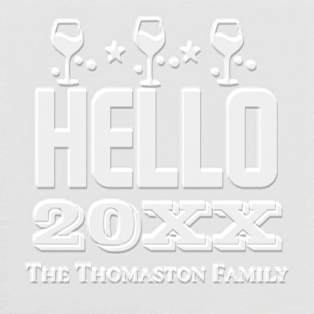 New Year Hello 20xx Wine Glasses Family Name Embosser (Design)