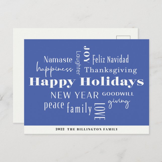 New Year Holiday Greetings Cobalt Postcard (Front/Back)