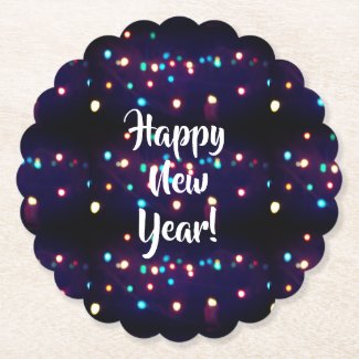New Year Holiday Lights Paper Coaster