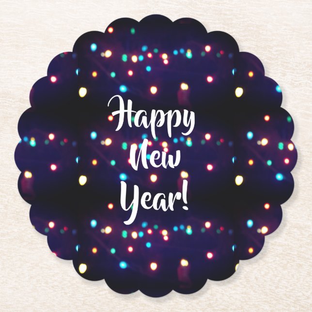 New Year Holiday Lights Paper Coaster (Front)